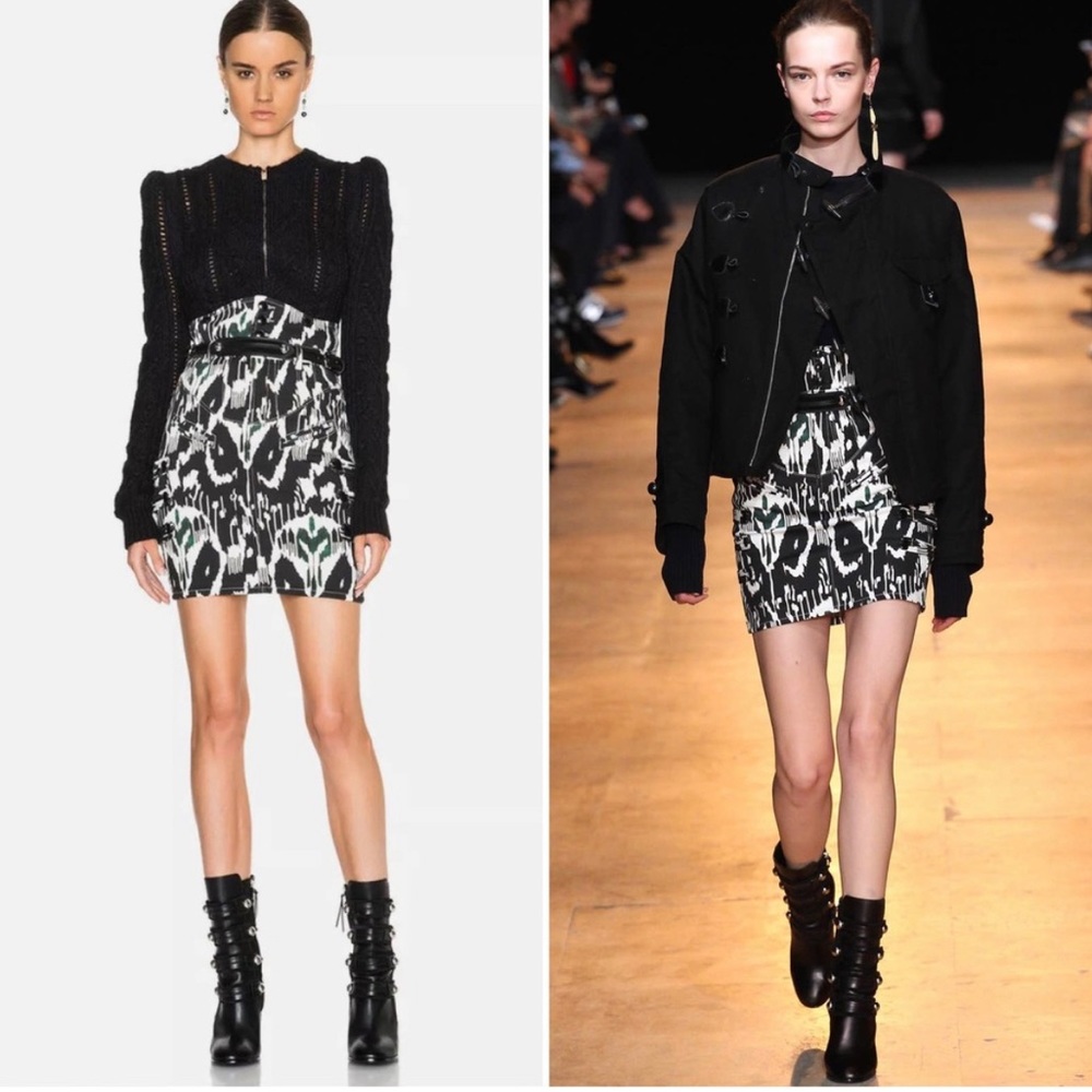 Isabel Marant Nossy Skirt Nephi Ikat Print Denim Pencil